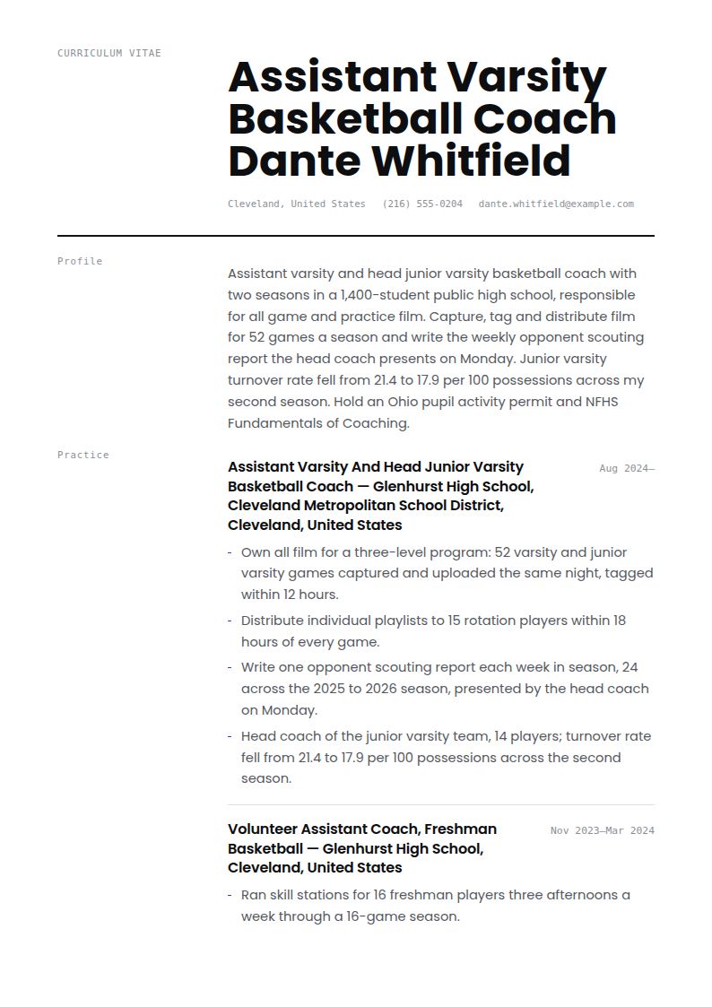 Basketball Coach Resume Examples & Templates