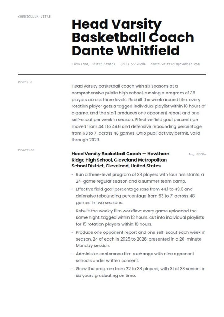 Basketball Coach Resume Examples & Templates