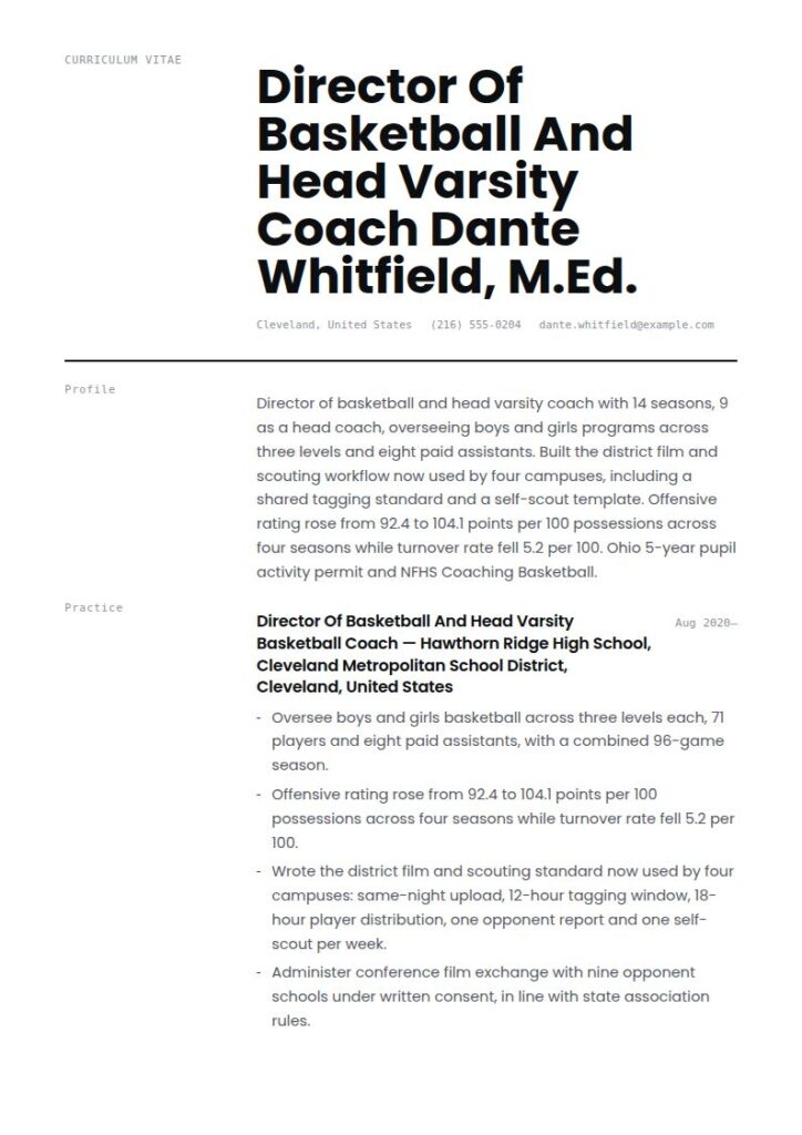 Basketball Coach Resume Examples & Templates