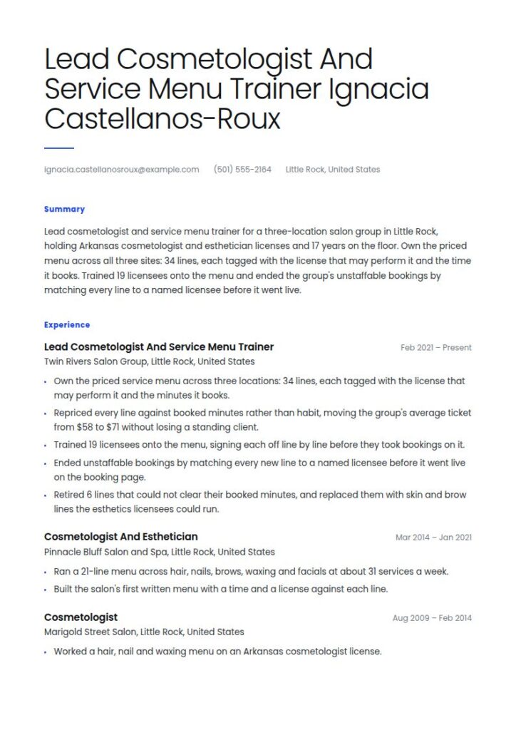 Beautician Resume Examples & Templates