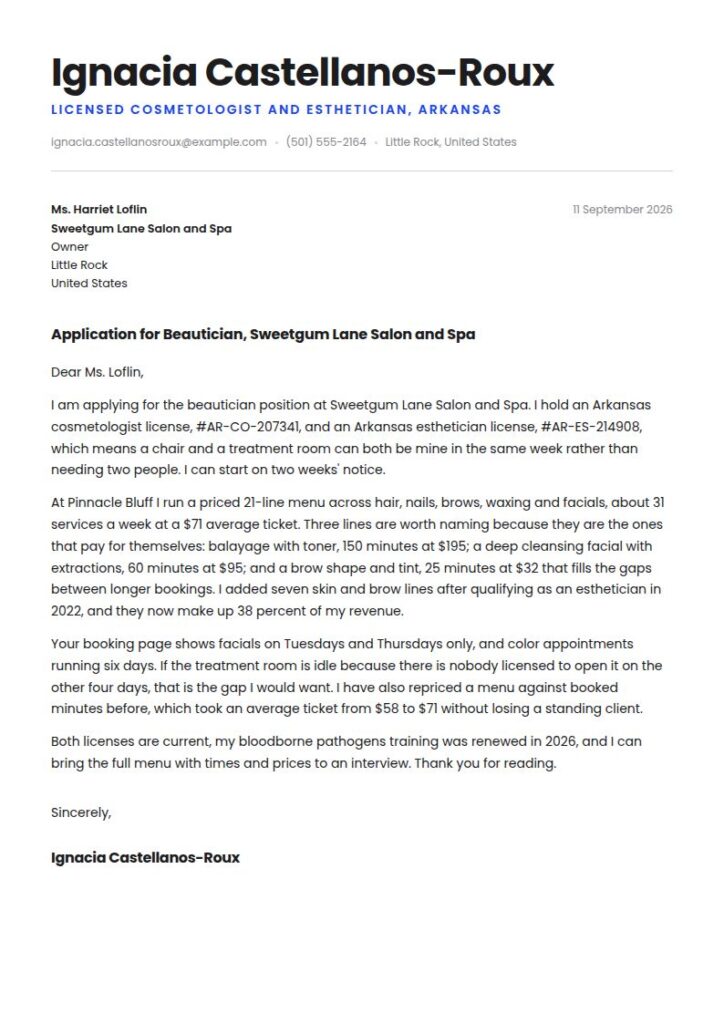 Beautician Cover Letter Examples & Templates
