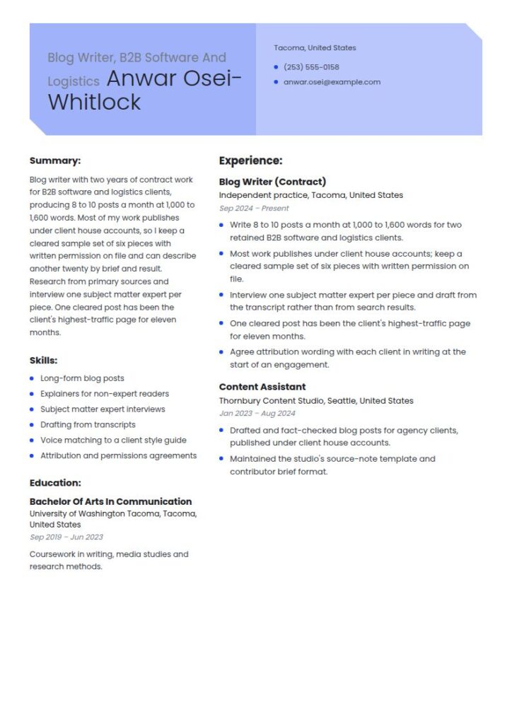 Blog Writer Resume Examples & Templates