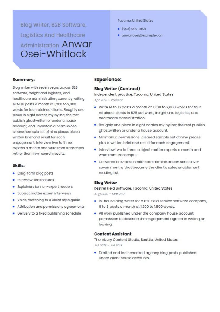 Blog Writer Resume Examples & Templates