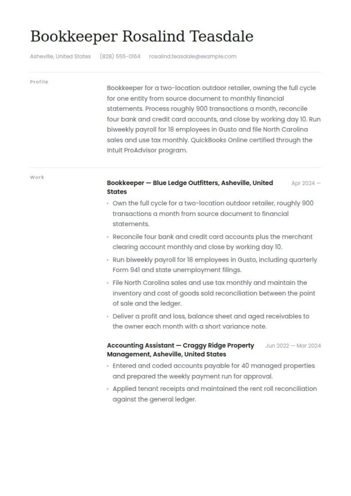 Bookkeeper Resume Examples & Templates