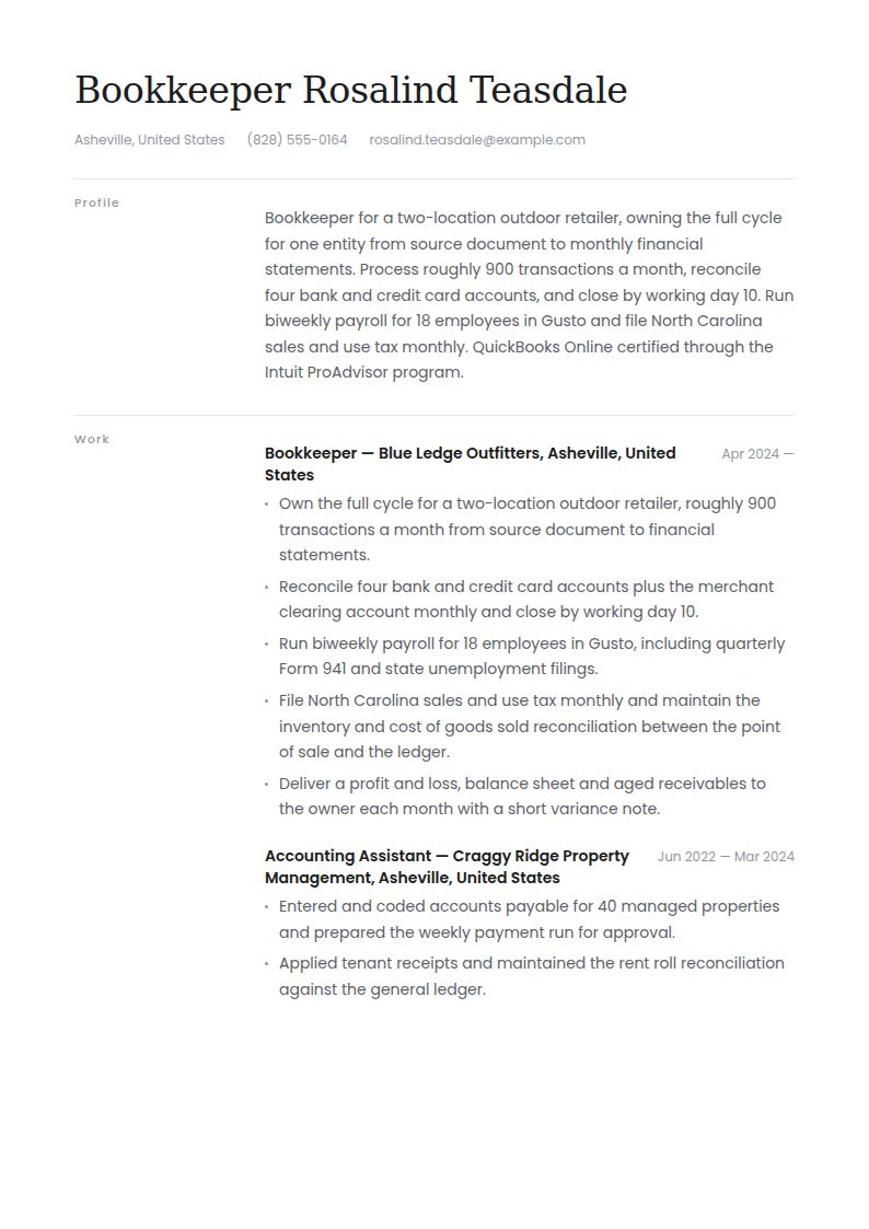 Bookkeeper Resume Examples & Templates