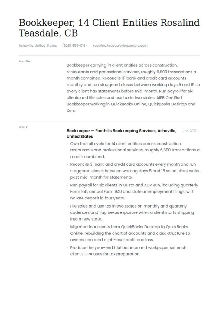Bookkeeper Resume Examples & Templates