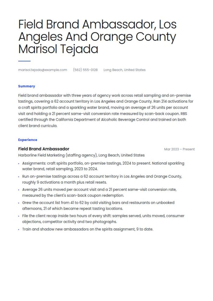 Brand Ambassador Resume Examples & Templates