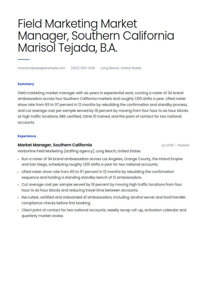 Brand Ambassador Resume Examples & Templates