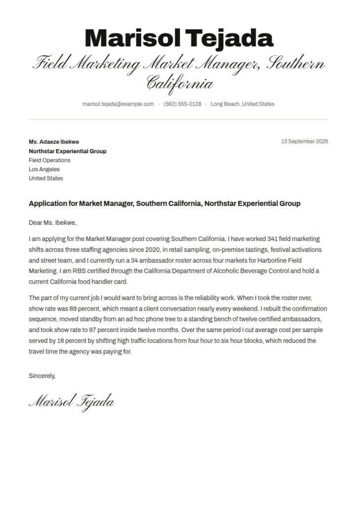 Brand Ambassador Cover Letter Examples & Templates