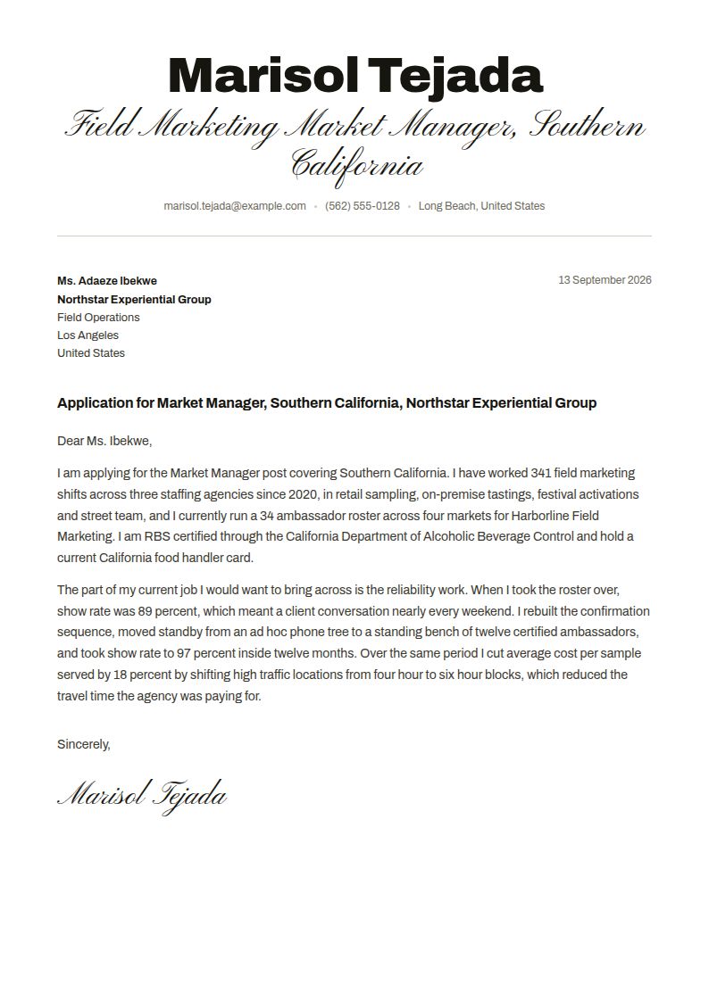 Brand Ambassador Cover Letter Examples & Templates
