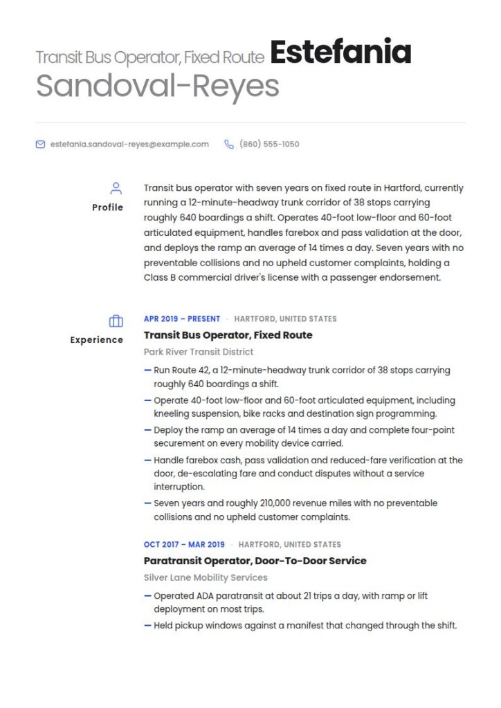 Bus Driver Resume Examples & Templates