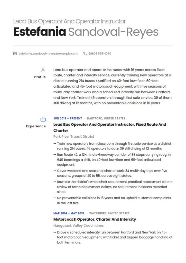 Bus Driver Resume Examples & Templates