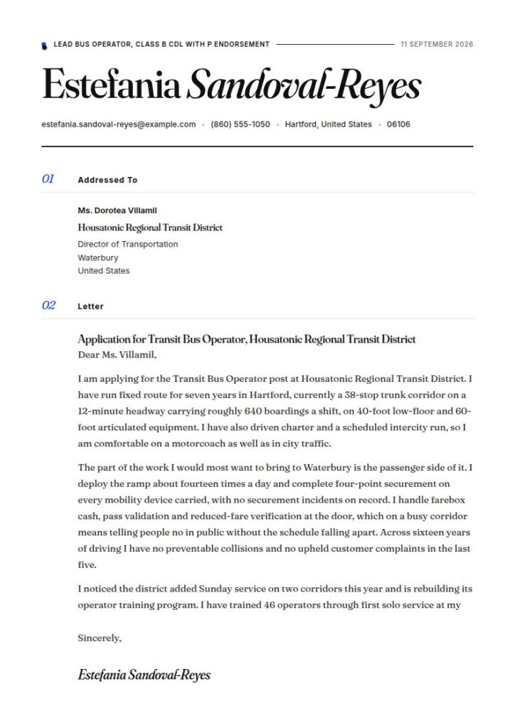 Bus Driver Cover Letter Examples & Templates