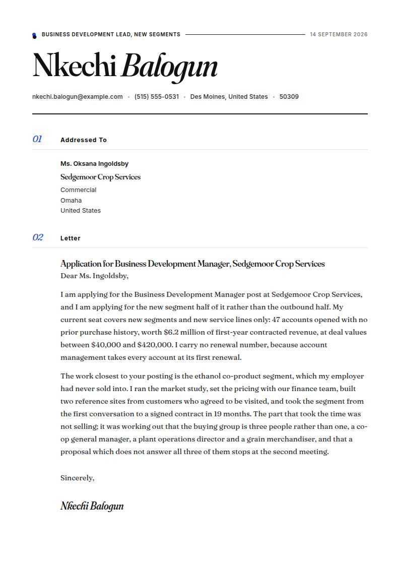 Business Development Cover Letter Examples & Templates