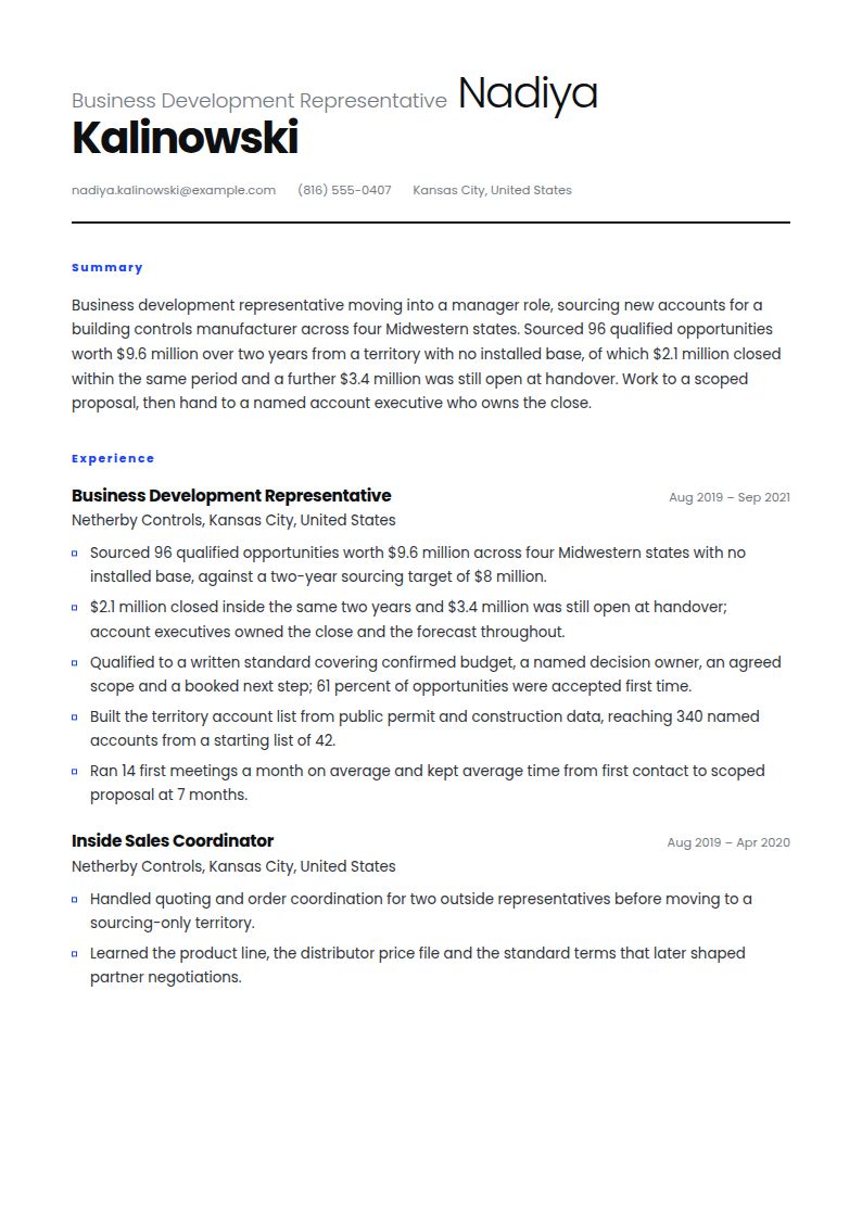 Business Development Manager Resume Examples & Templates