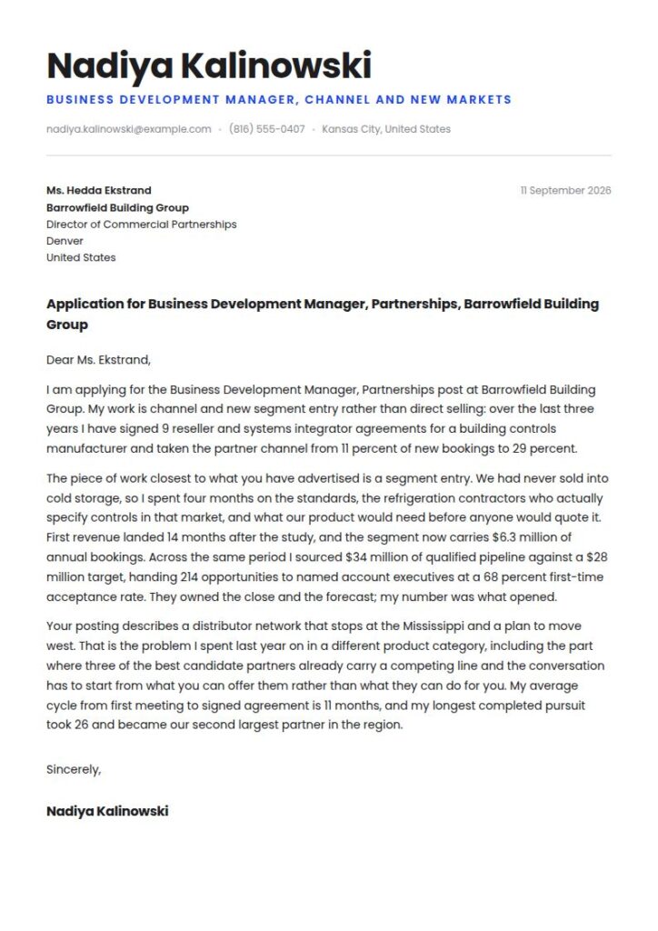 Business Development Manager Cover Letter Examples & Templates