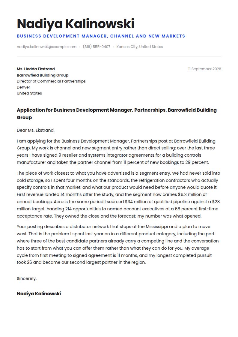 Business Development Manager Cover Letter Examples & Templates