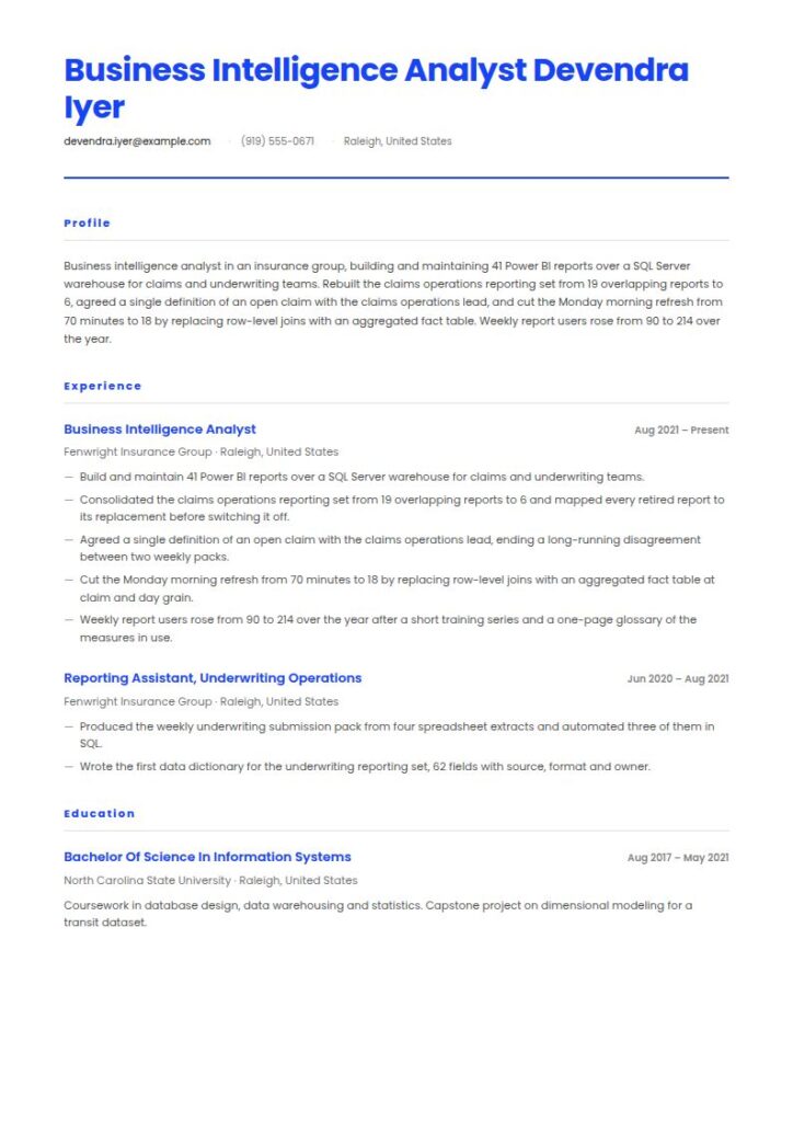 Business Intelligence Resume Examples & Templates