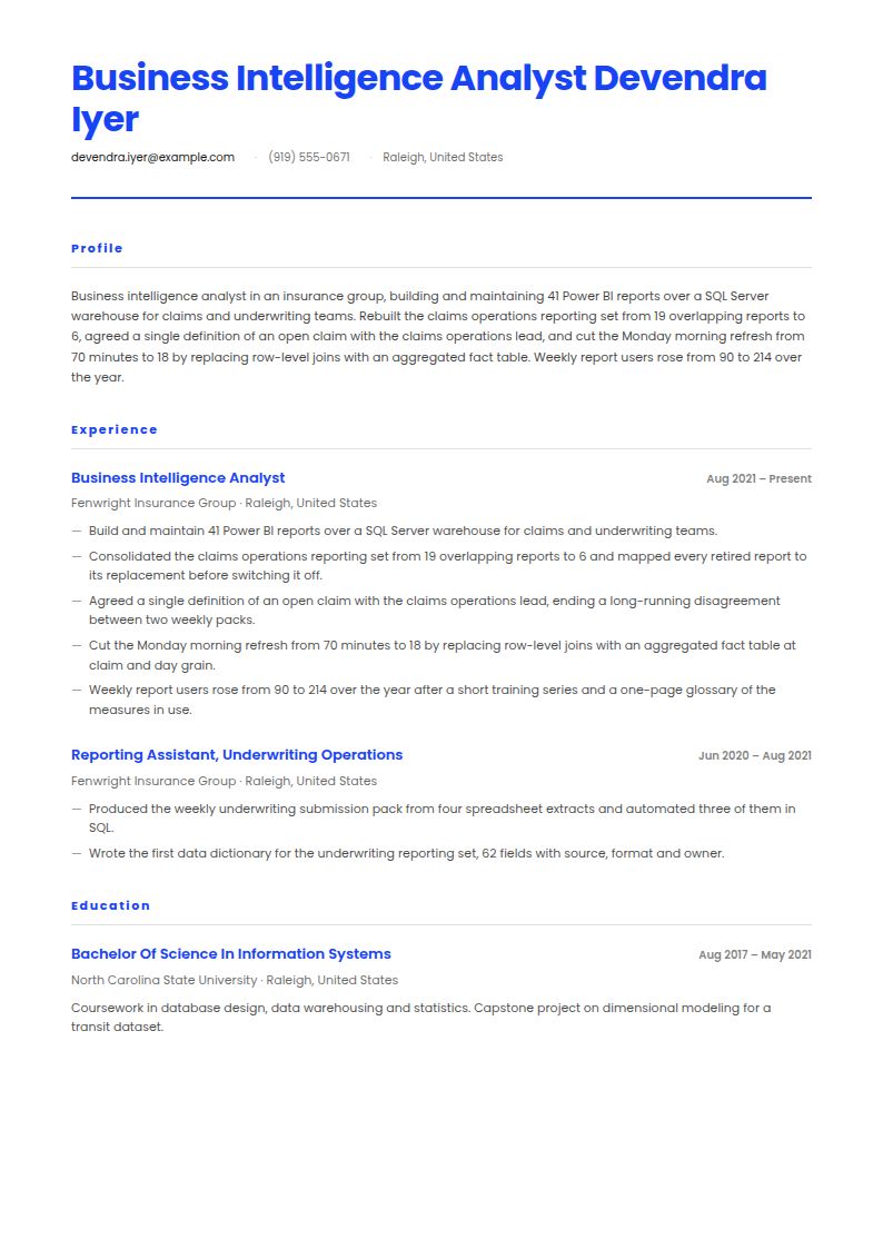 Business Intelligence Resume Examples & Templates