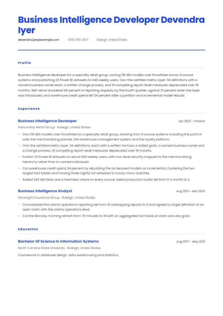 Business Intelligence Resume Examples & Templates