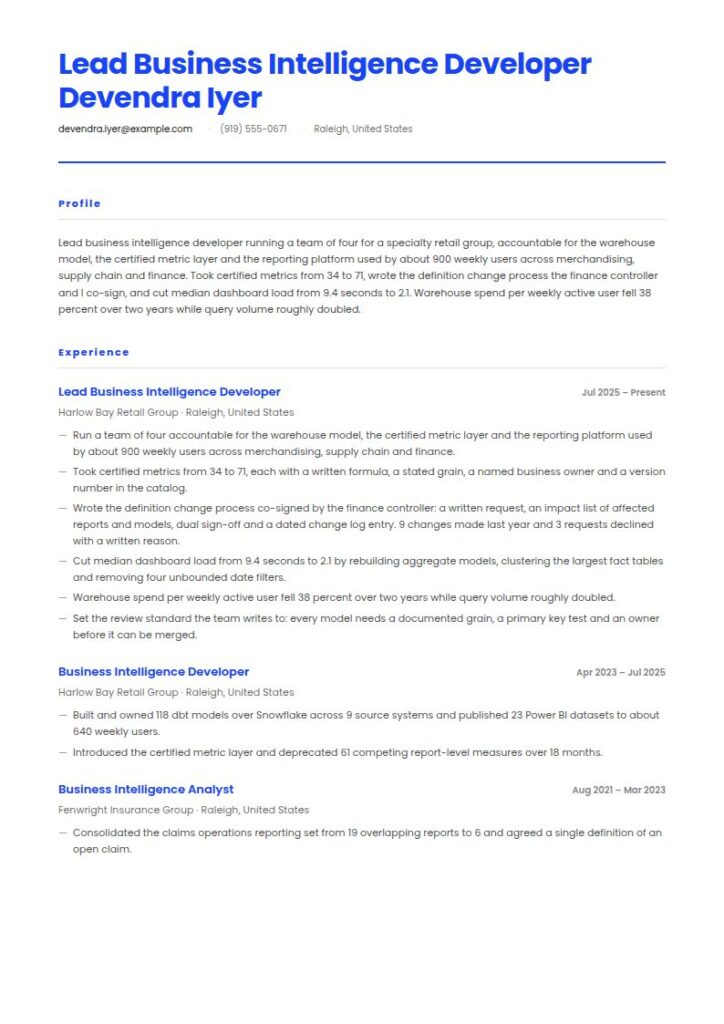 Business Intelligence Resume Examples & Templates