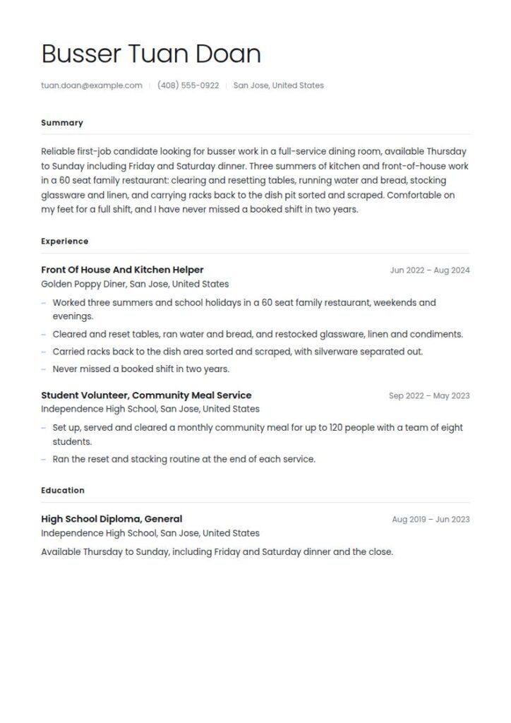 Busser Resume Examples & Templates