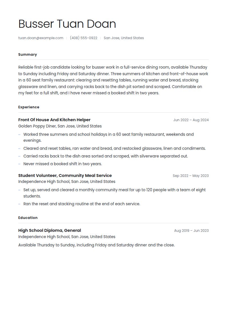 Busser Resume Examples & Templates