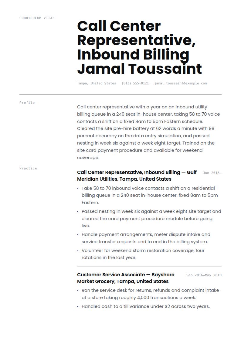 Call Center Resume Examples & Templates