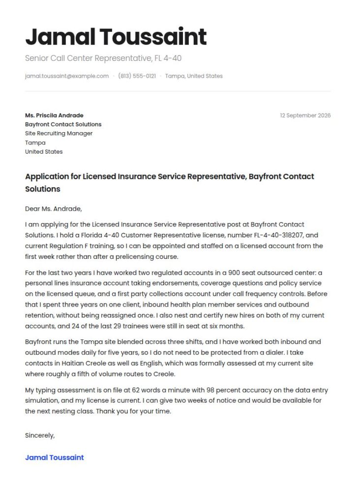 Call Center Cover Letter Examples & Templates
