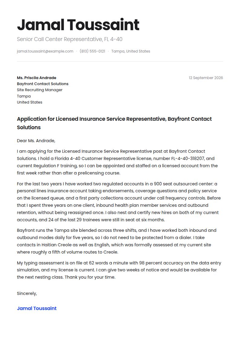 Call Center Cover Letter Examples & Templates