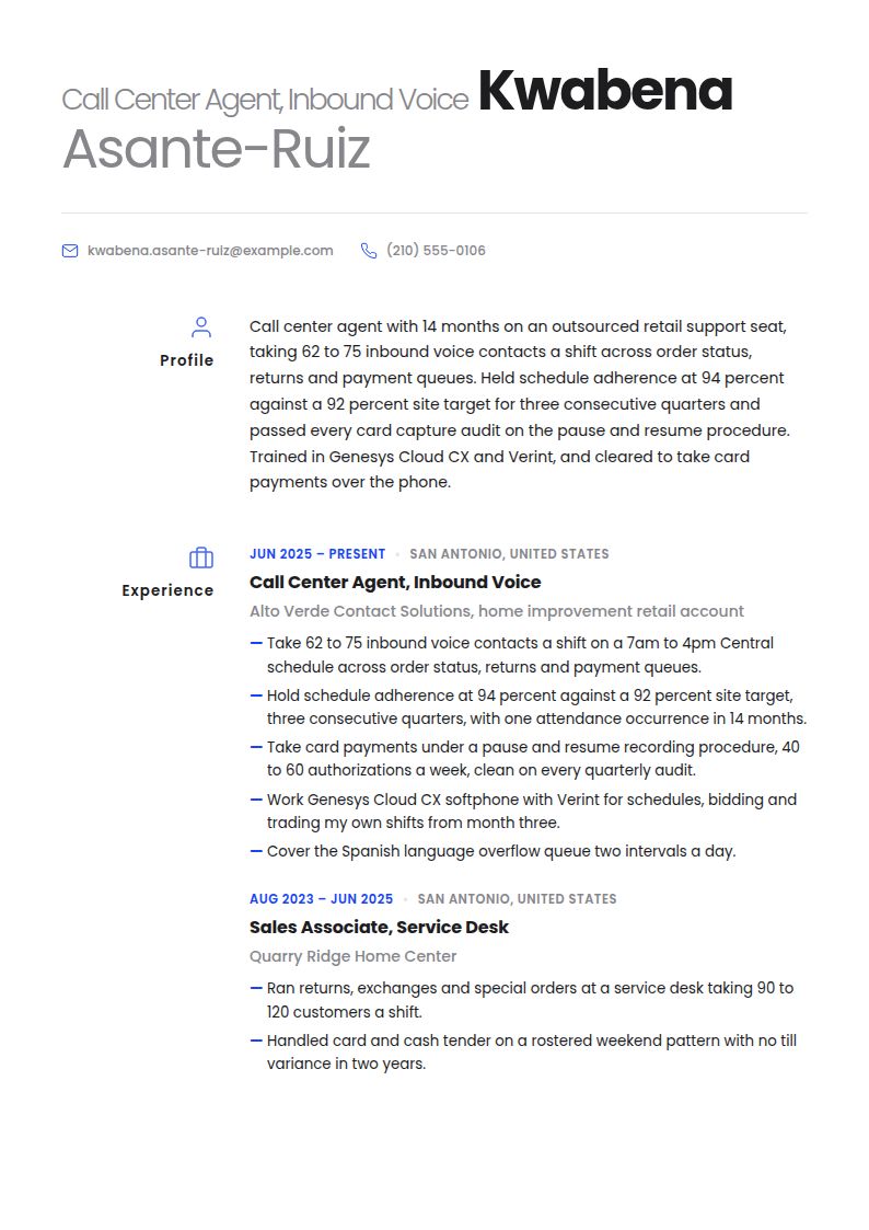 Call Center Agent Resume Examples & Templates