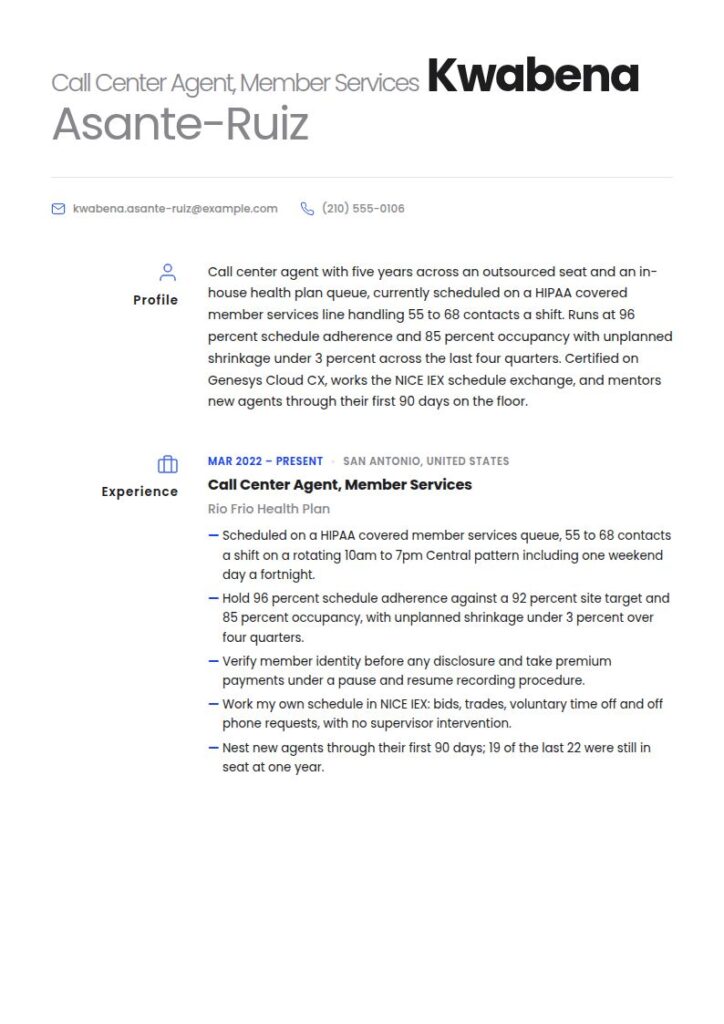 Call Center Agent Resume Examples & Templates