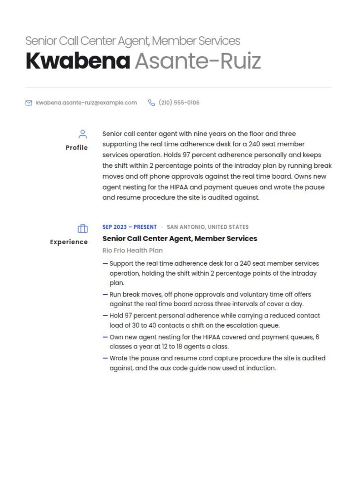 Call Center Agent Resume Examples & Templates