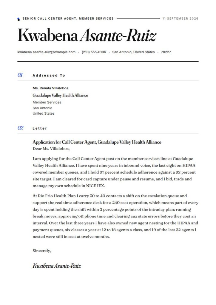 Call Center Agent Cover Letter Examples & Templates