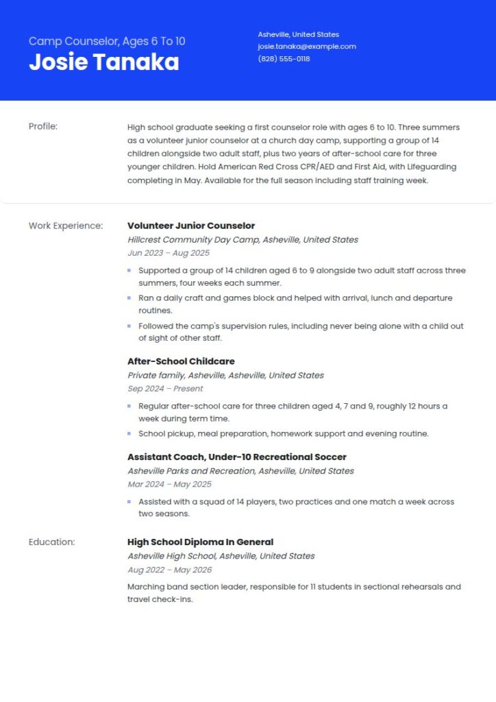 Camp Counselor Resume Examples & Templates