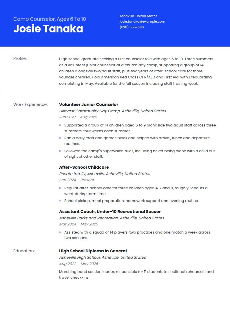 Camp Counselor Resume Examples & Templates