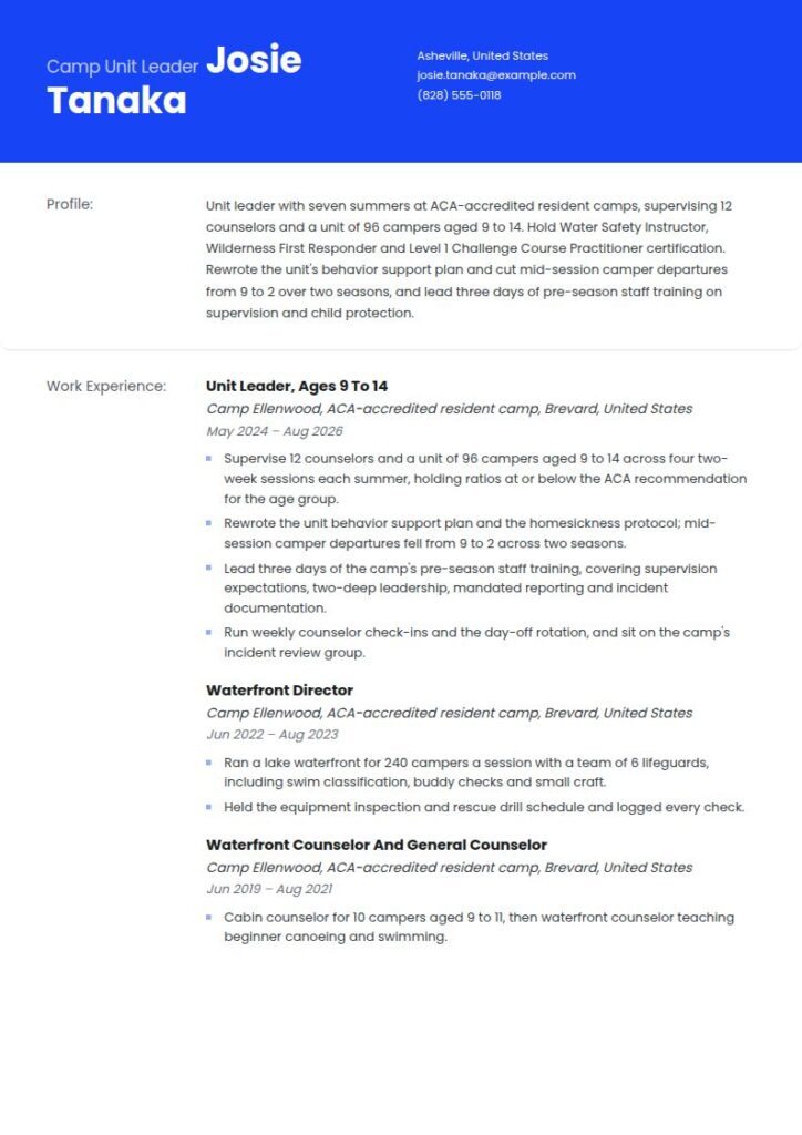 Camp Counselor Resume Examples & Templates