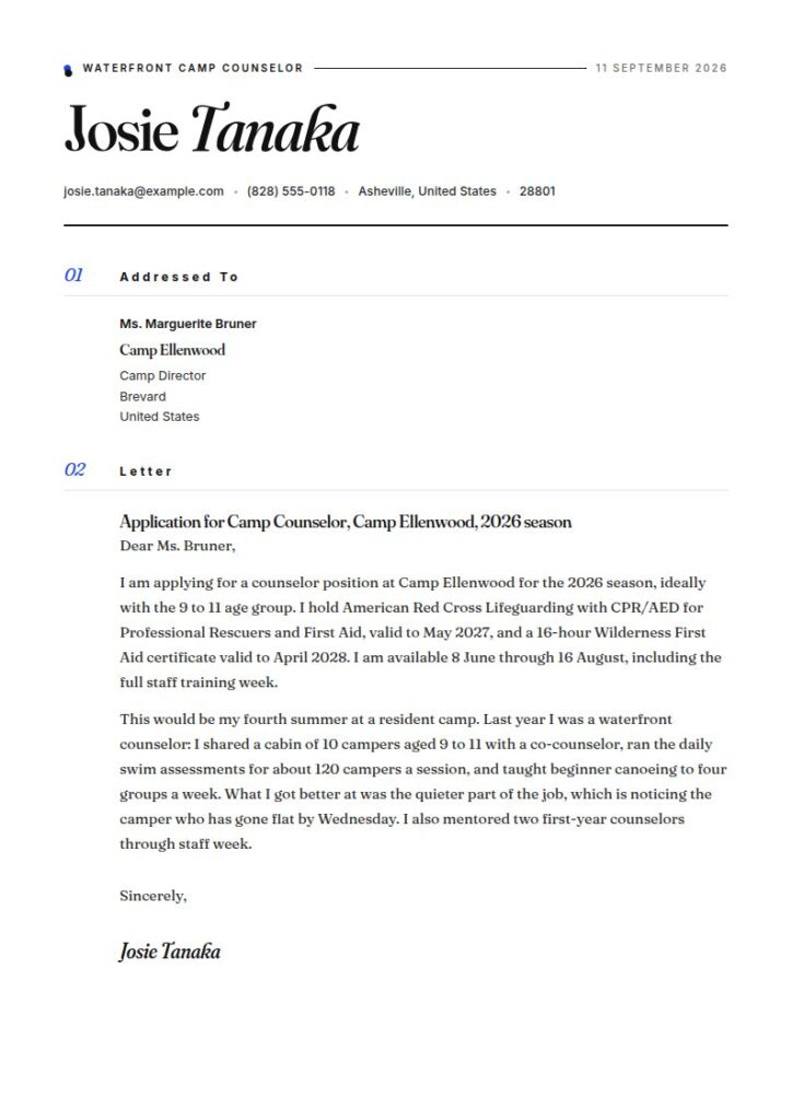 Camp Counselor Cover Letter Examples & Templates