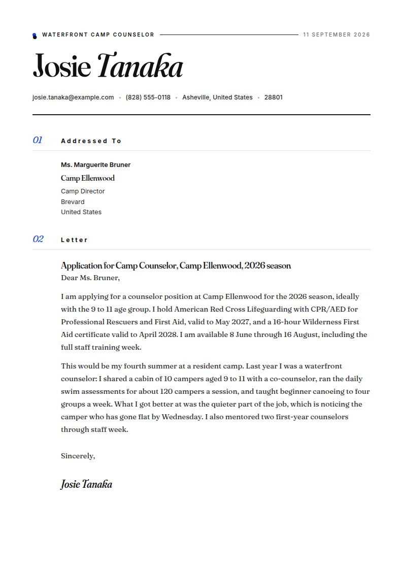 Camp Counselor Cover Letter Examples & Templates