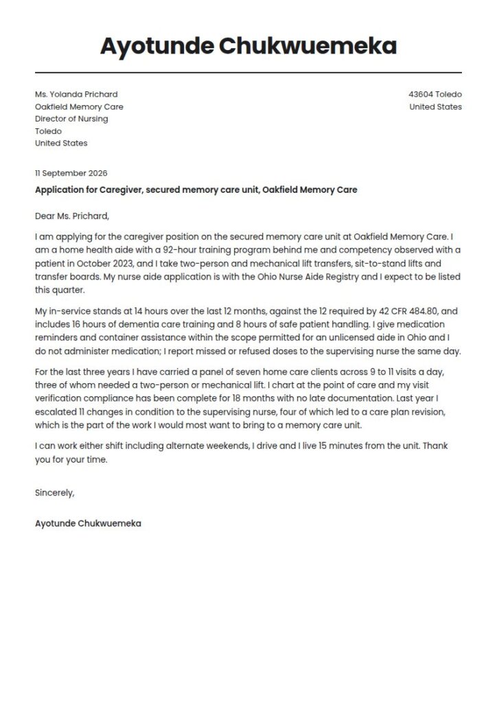 Caregiver Cover Letter Examples & Templates