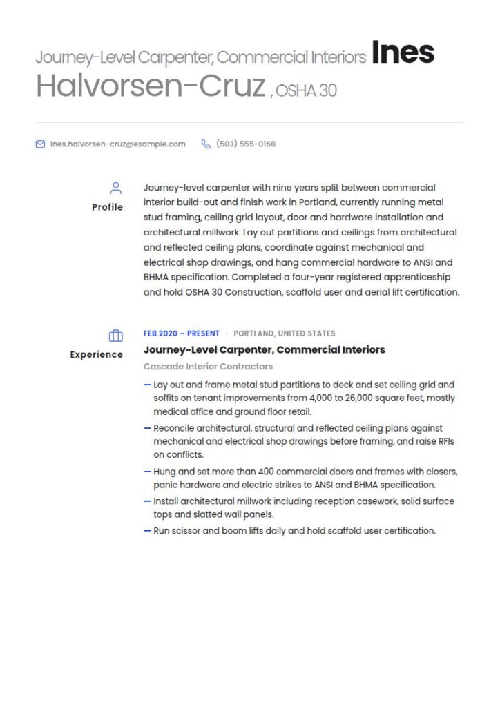 Carpenter Resume Examples & Templates