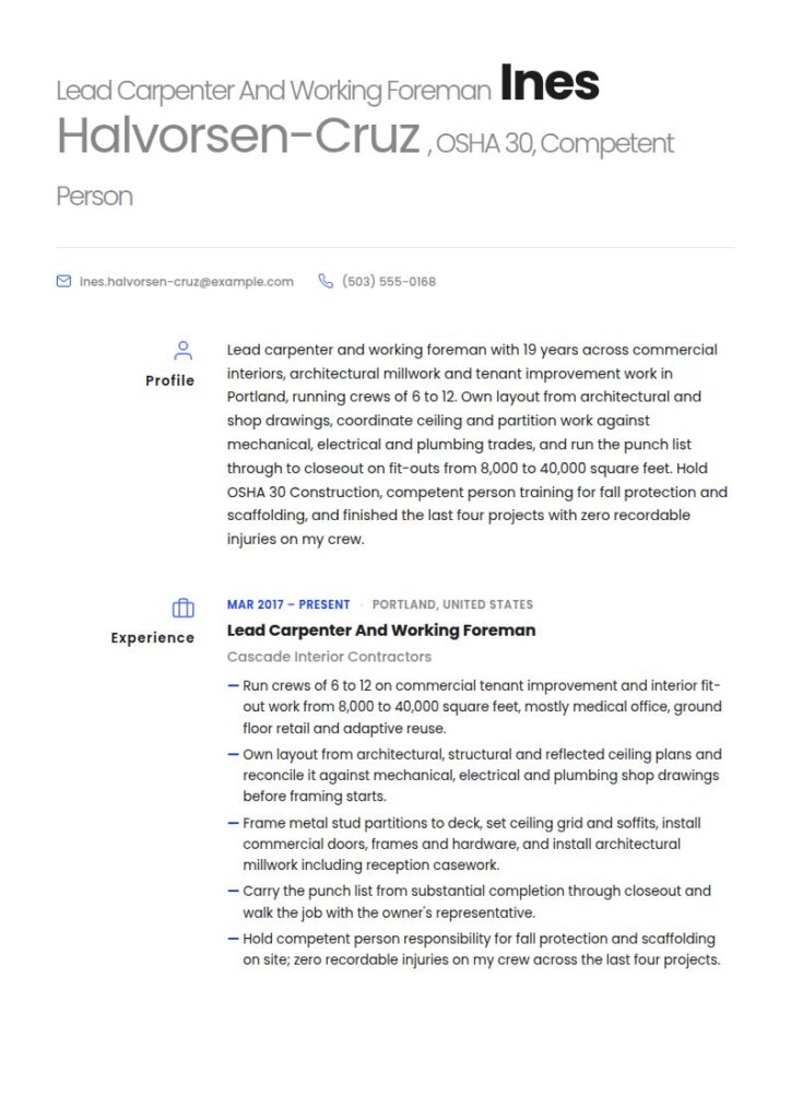 Carpenter Resume Examples & Templates