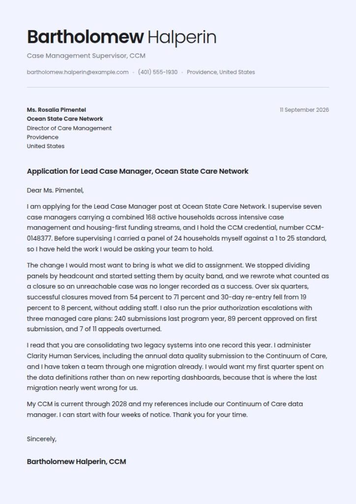 Case Manager Cover Letter Examples & Templates