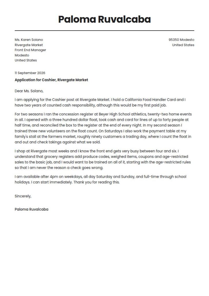 Cashier Cover Letter Examples & Templates