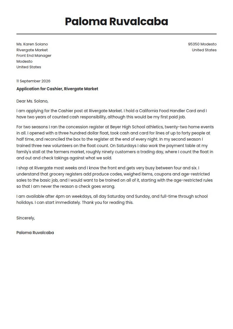 Cashier Cover Letter Examples & Templates