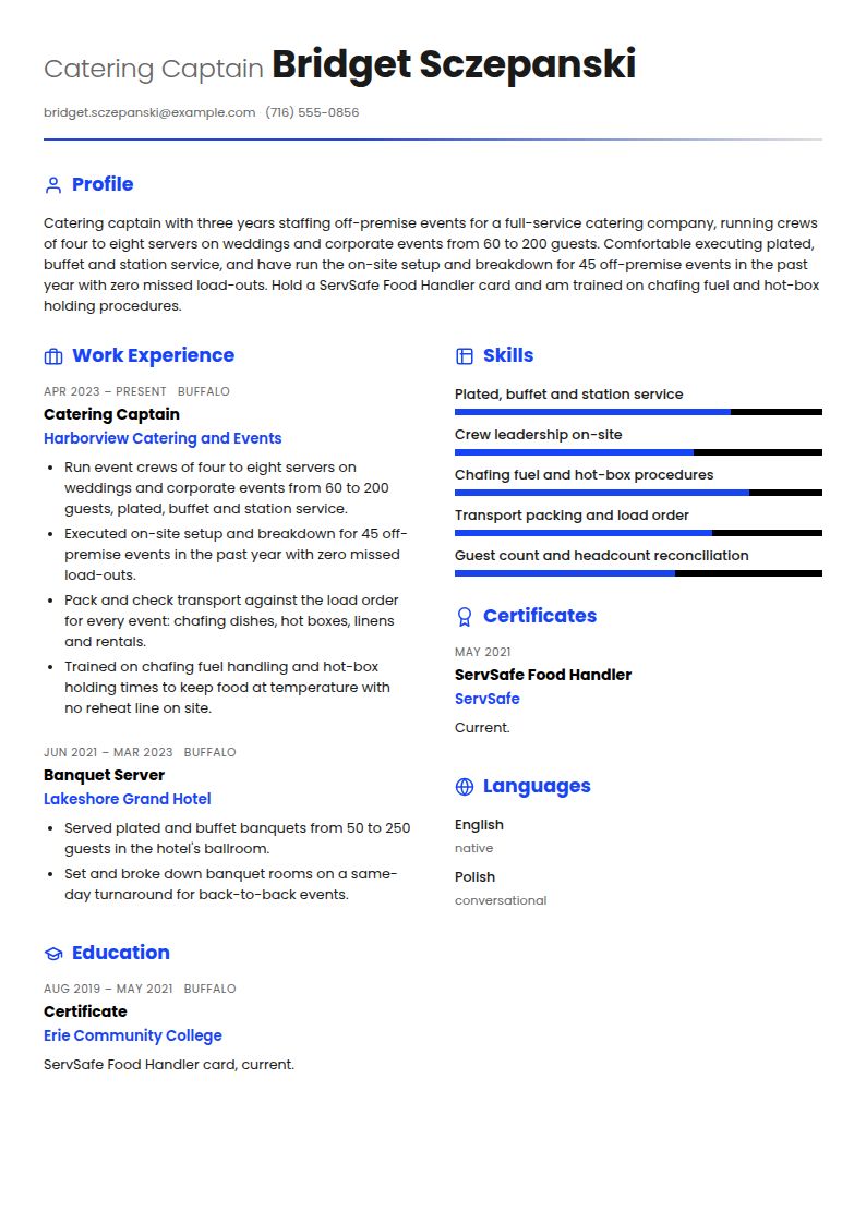 Caterer Resume Examples & Templates