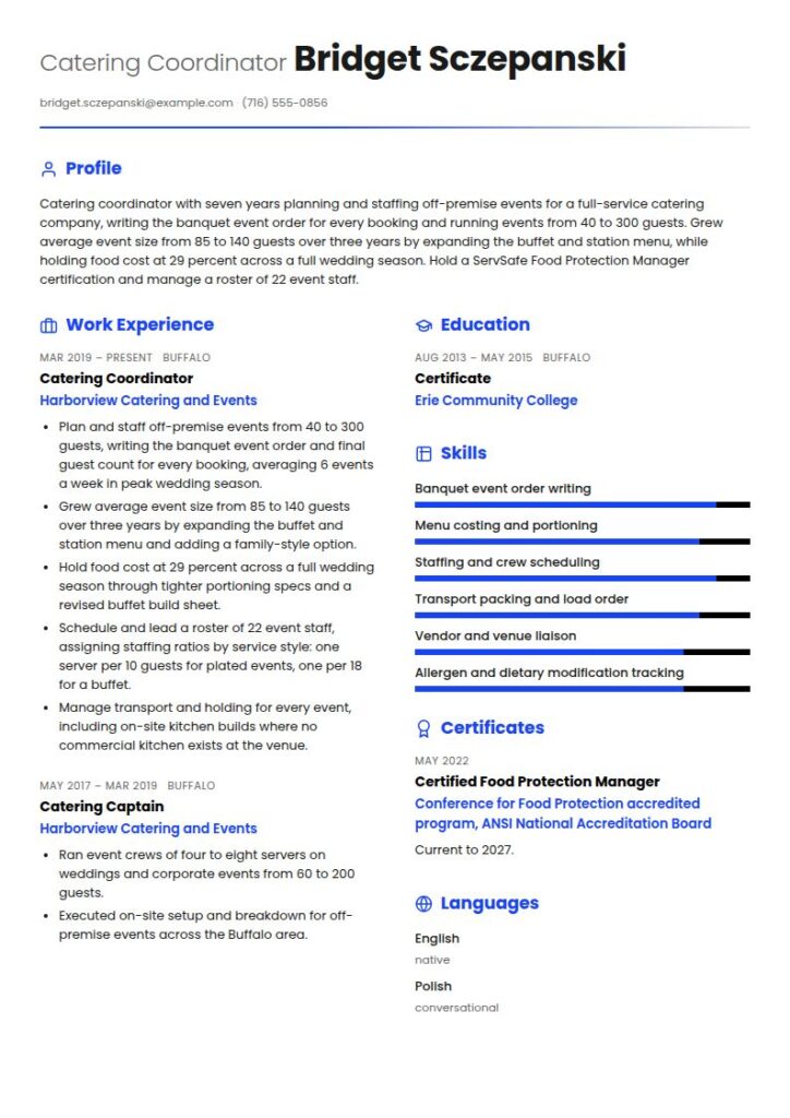 Caterer Resume Examples & Templates
