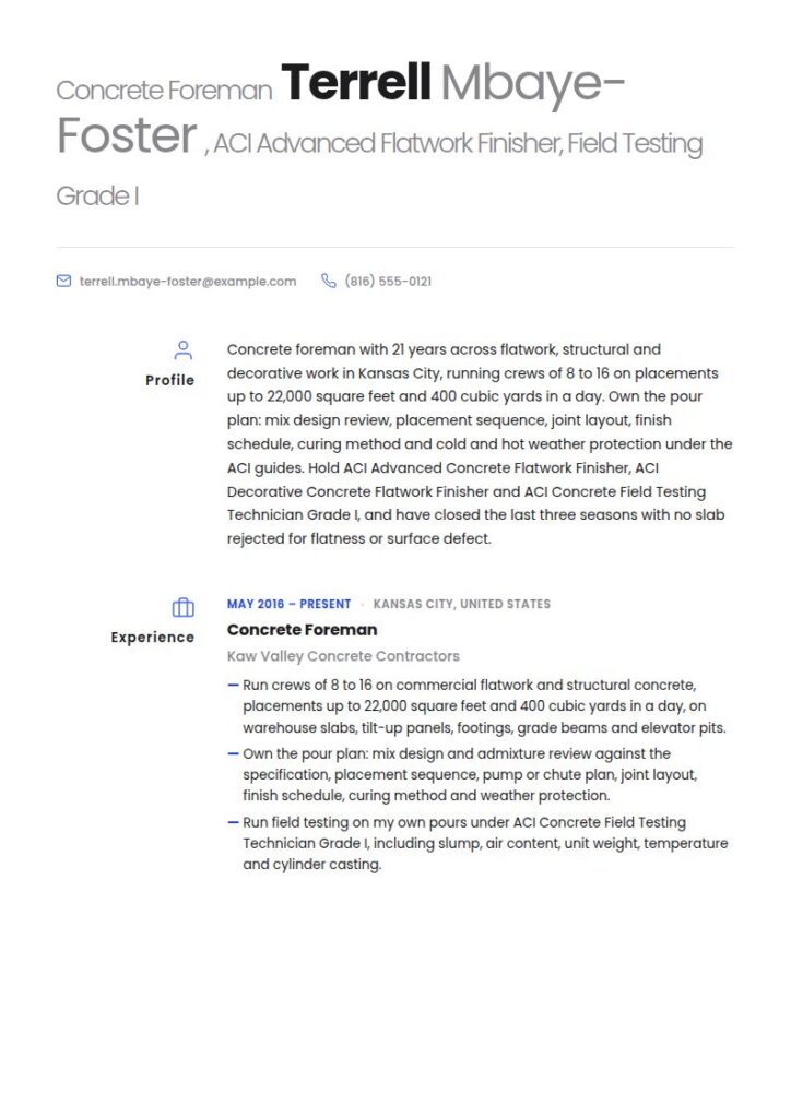 Cement Mason Resume Examples & Templates
