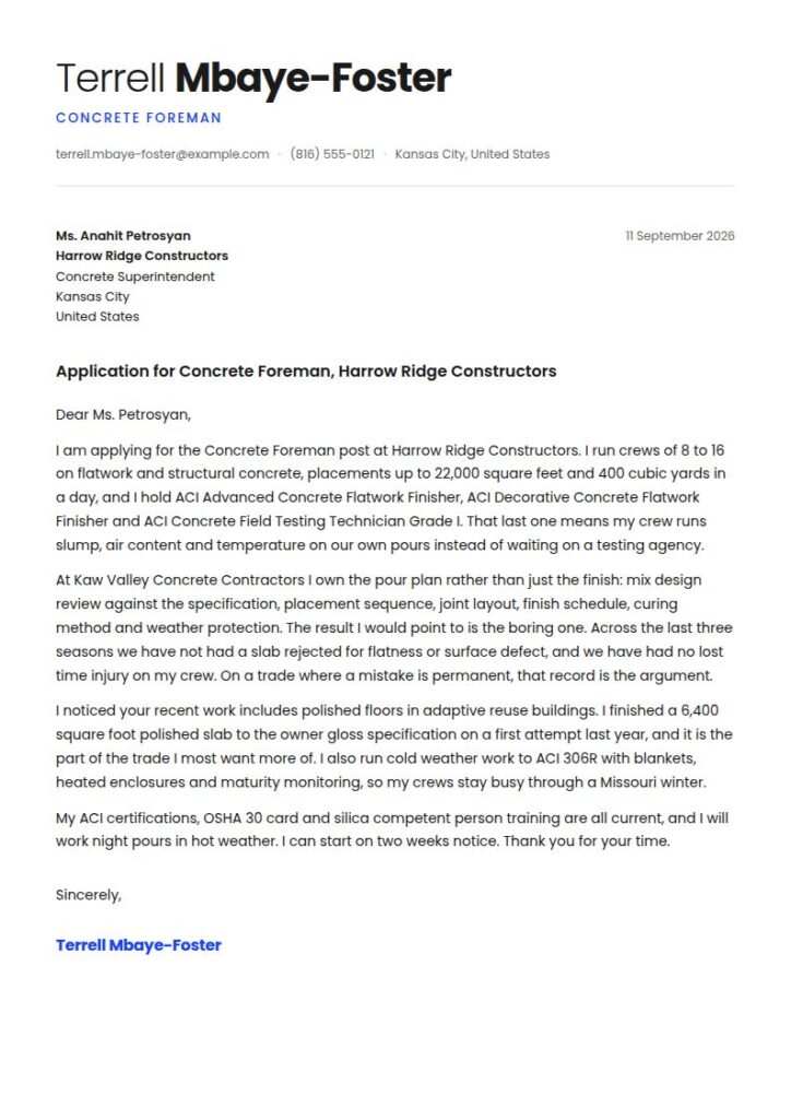 Cement Mason Cover Letter Examples & Templates