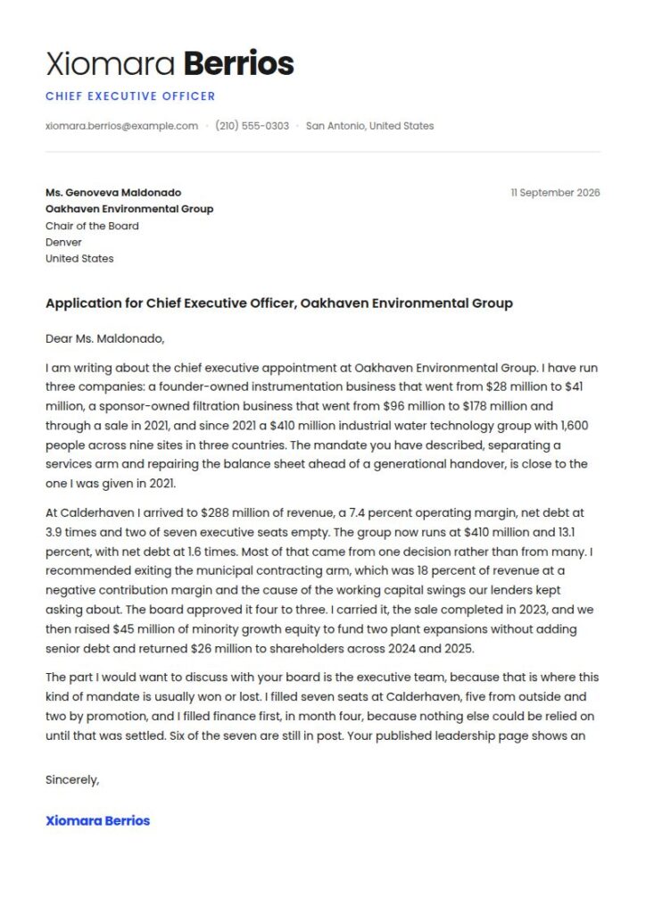 CEO Cover Letter Examples & Templates